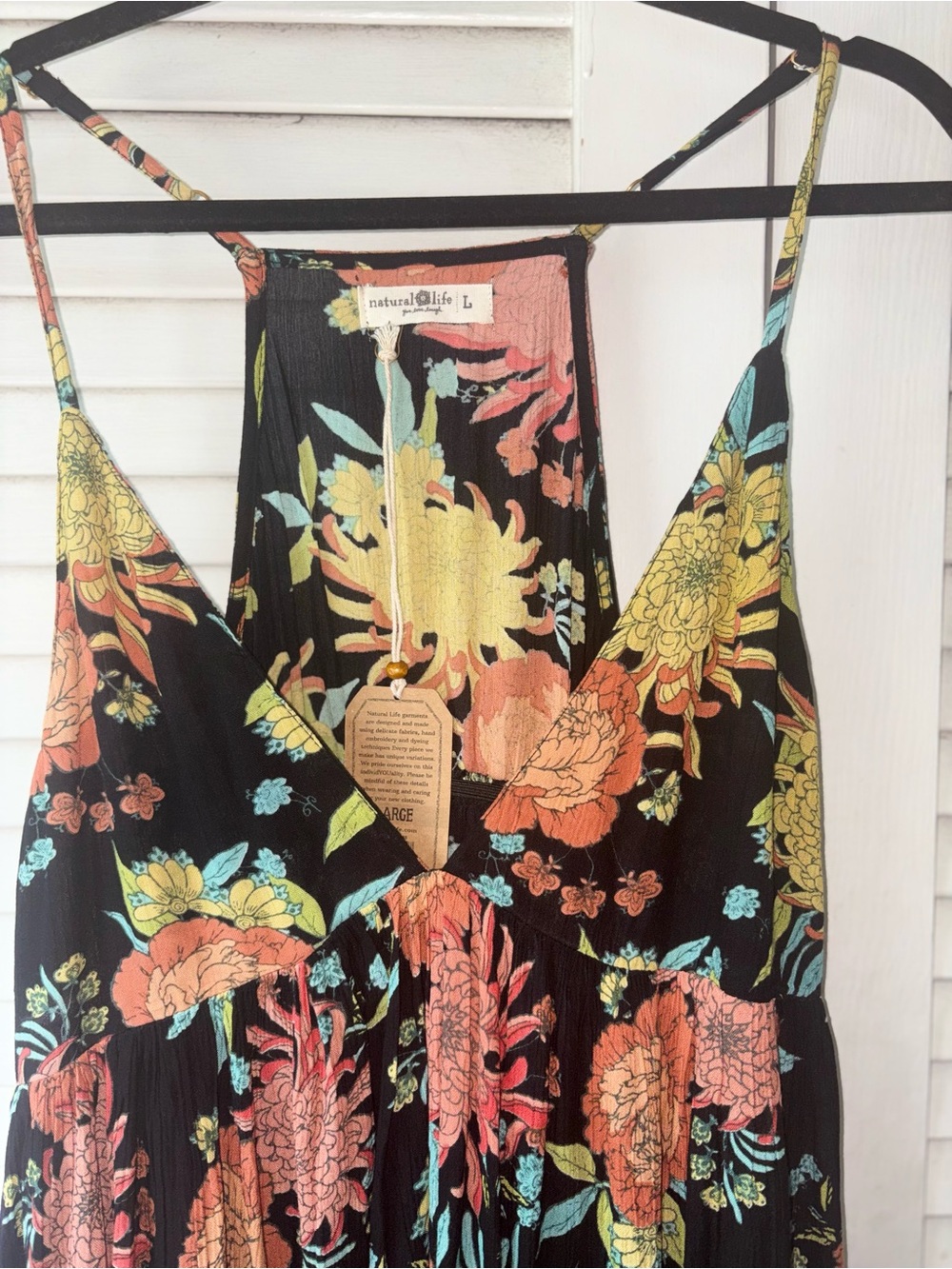 NWT Natural Life Reyna Maxi Dress Large Black Floral Deep V Neck Boho - Picture 6 of 8